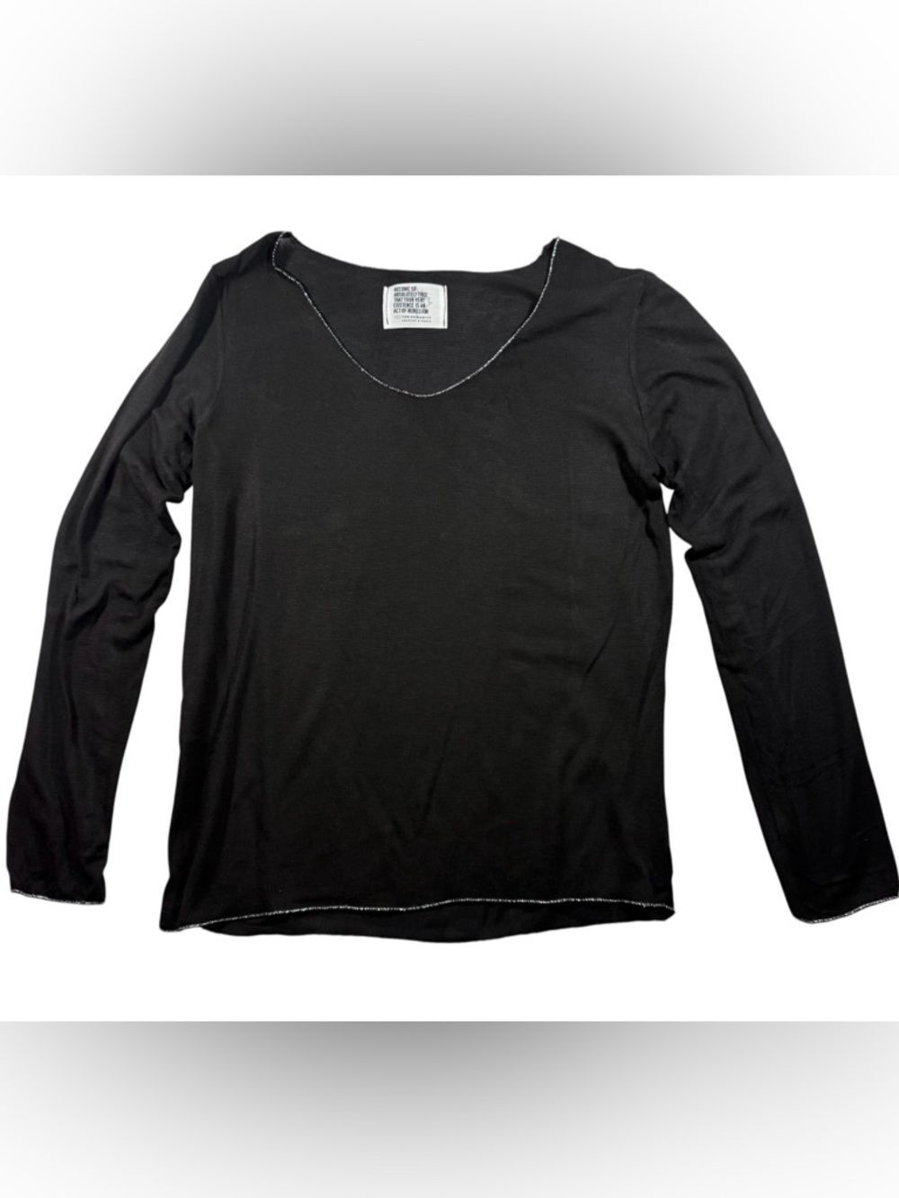 Free For Humanity Paris Italian Viscose Top - Albert Camus Quote - Black/Silver